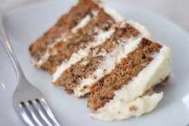 slice of carrot cake with cream cheese frosting